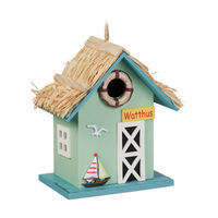 Produktbild von Relaxdays Vogelhaus Vogelvilla aus Holz in buntem Strandhausstil zum Aufhängen