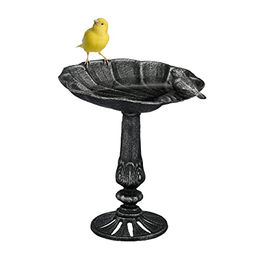 Relaxdays Vogeltränke aus Gusseisen als Vogelbad mit Ständer in Schwarz-Silber – Bild 1 von 8
