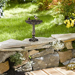 Relaxdays Vogeltränke aus Gusseisen in Bronze als stehende Wasserschale für Wildvögel – Bild 1 von 10