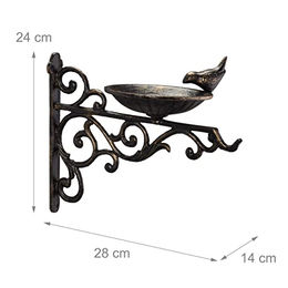 Relaxdays Vogeltränke aus Gusseisen in Bronze für die Wandmontage als wetterfestes Vogelbad für Wildvögel – Bild 1 von 4