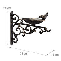 Produktbild von Relaxdays Vogeltränke aus Gusseisen in Bronze für die Wandmontage als wetterfestes Vogelbad für Wildvögel