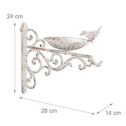 Relaxdays Vogeltränke aus Gusseisen in Weiß zur Wandmontage als wetterfestes Vogelbad für Wildvögel – Bild 1 von 3