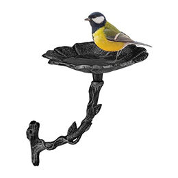 Relaxdays Vogeltränke aus Metall für Wildvögel zur Wandmontage in Schwarz-Silber – Bild 1 von 8
