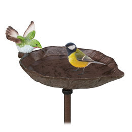 Relaxdays Vogeltränke und Futterstation aus Gusseisen mit Erdspieß in Braun – Bild 1 von 13