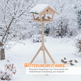 Relaxdays XXL Vogelfutterhaus aus Holz mit Ständer in Natur – Bild 1 von 3