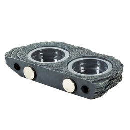 REPTI ZOO Futterhalter doppelt in Steinoptik-grau mit Magnetbefestigung und sechs Einwegbechern – Bild 1 von 1