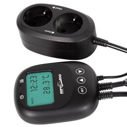 ReptiZoo Thermostat mit Intervall Timer THC20 Schwarz mit zwei Anschlüssen – Bild 1 von 7