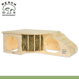Resch Heimtierbedarf Nagerhöhle XL aus Massivholz mit Treppe und Heuraupe für Kaninchen Meerschweinchen Ratten und Degus 60 x 19,7 x 37 cm - 1 Stk. – Bild 1 von 5