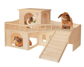 Resch Kaninchenschloss Nr. 36 Nagerhaus aus naturbelassenem Fichtenholz mit Turm und Treppe für Kaninchen und Meerschweinchen – Bild 1 von 8