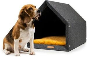 Rexproduct PetHome Hundebett Hund Welpe Grau Gelb Größe M aus Stoff mit Oeko-Tex und Global Recycled Standard – Bild 1 von 3