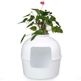 RHRQuality Flower XXL Katzentoilette als Möbelstück in Weiß mit großem Eingang und abnehmbarer Oberseite für große Katzen – Bild 1 von 3