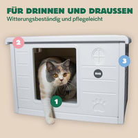 Produktbild von RHRQuality Katzenhaus Villa de Luxe wetterfest und transportabel in Weiß mit XL-Eingang