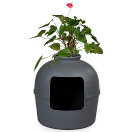 RHRQuality Katzentoilette Flower XXL Möbel-Toilette aus Kunststoff in Grau mit großem Eingang und abnehmbarer Oberseite – Bild 1 von 6