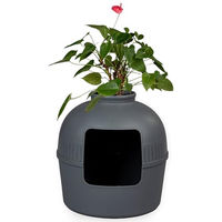 Produktbild von RHRQuality Katzentoilette Flower XXL Möbel-Toilette aus Kunststoff in Grau mit großem Eingang und abnehmbarer Oberseite