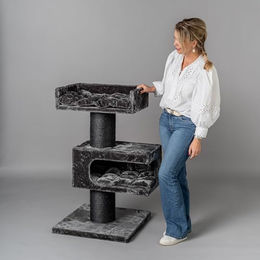 RHRQuality Kratzsäule für große Katzen Maine Coon Lounge Retreat mit 20 cm Sisalstämmen Dunkelgrau Schwarz – Bild 1 von 6