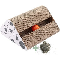 Produktbild von riijk Katzen Kratzbrett aus Kratzpappe mit Klingelball und Katzenminze in Braun