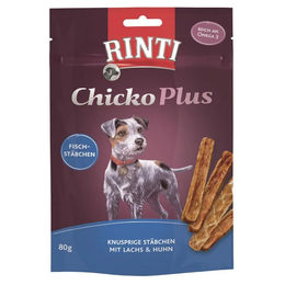 Rinti Chicko Plus Fischstäbchen mit Lachs und Huhn Hundesnacks für erwachsene Hunde getreidefrei und ohne Zucker 80 g - 12 x 80 g – Bild 1 von 6