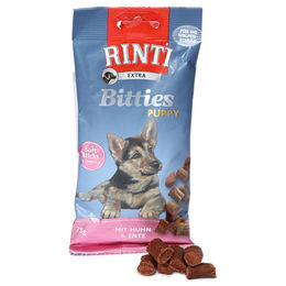 Produktbild von Rinti Extra Bitties Belohnungssnack für Welpen Huhn & Ente mit hohem Fleischanteil 4x75g