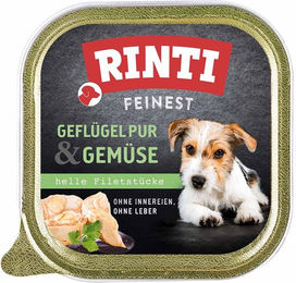 Produktbild von Rinti Feinest Hundefutter Geflügel pur und Gemüse ohne Farb- und Aromastoffe 11x150g