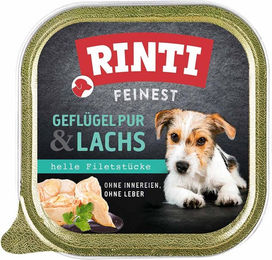Produktbild von Rinti Feinest Hundefutter Senior Geflügel pur und Lachs Light zur Gewichtskontrolle 22x150g