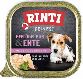 Produktbild von Rinti Feinest Hundefutter Sensitive Geflügel pur und Ente Stückchen in Sauce Adult 44x150g