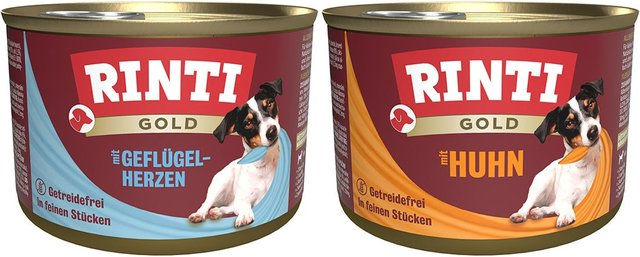 Produktbild von Rinti Gold Hundefutter Adult Mixpaket Geflügelherzen und Huhn 24x185g - 24 x 185 g
