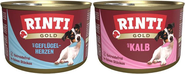 Produktbild von Rinti Gold Hundefutter Adult Mixpaket Geflügelherzen und Kalb 24x185g - 24 x 185 g