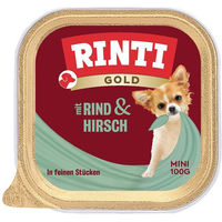 Produktbild von Rinti Gold Mini Hundefutter Adult Hirsch und Rind feine Stückchen in Sauce mit hohem Fleischanteil 16x100g