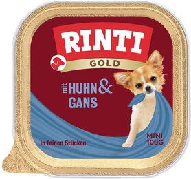 Produktbild von Rinti Gold Mini Hundefutter Adult Huhn und Gans feine Stückchen in Sauce 16x100g