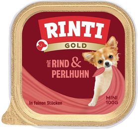 Produktbild von Rinti Gold Mini Hundefutter Adult Stückchen in Sauce Rind und Perlhuhn 16x100g ohne Farb- und Aromastoffe