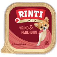 Produktbild von Rinti Gold Mini Hundefutter Adult Stückchen in Sauce Rind und Perlhuhn 16x100g ohne Farb- und Aromastoffe
