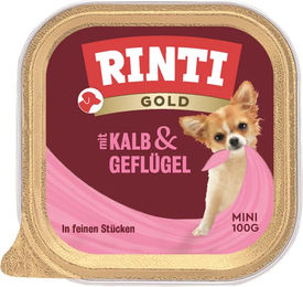 Rinti Gold Mini Hundefutter Kalb und Geflügel Adult 16 x 100 g Schalen mit hohem Fleischanteil ohne Konservierungsstoffe - 16 x 100 g – Bild 1 von 4