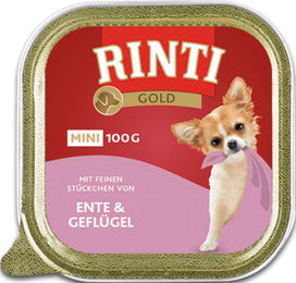 Rinti Gold Mini Hundefutter mit Ente und Geflügel Stückchen in Sauce 16 x 100 g - 16 x 100 g – Bild 1 von 6
