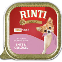 Produktbild von Rinti Gold Mini Hundefutter mit Ente und Geflügel Stückchen in Sauce 16 x 100 g - 16 x 100 g