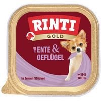 Produktbild von Rinti Gold Mini Junior Hundefutter Stückchen in Sauce Ente und Geflügel 16x100g