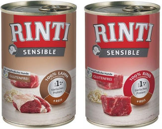 Produktbild von Rinti Hundefutter Sensitive Rind mit Reis und Lamm mit Reis Hypoallergen Adult 12x400 g