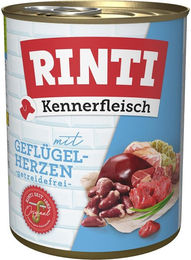 Produktbild von Rinti Kennerfleisch Hund Geflügelherzen Stückchen in Sauce mit hohem Fleischanteil 24x800g