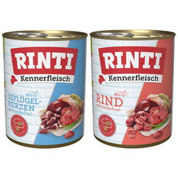 Produktbild von Rinti Kennerfleisch Hund Nassfutter Rind und Geflügelherzen 24x800g ohne Farb- und Aromastoffe