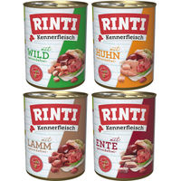 Produktbild von Rinti Kennerfleisch Hund Stückchen in Sauce Lamm Huhn Ente Wild 24x800g