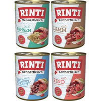 Produktbild von Rinti Kennerfleisch Hundefutter Mix Rind Geflügel Lamm und Pansen Stückchen in Sauce 24x800g