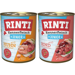 Produktbild von Rinti Kennerfleisch Junior Hundefutter Mixpaket mit Rind und Huhn in Sauce 24x800g