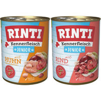 Produktbild von Rinti Kennerfleisch Junior Hundefutter Mixpaket mit Rind und Huhn in Sauce 24x800g