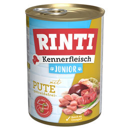 Produktbild von Rinti Kennerfleisch Junior Hundefutter Pute Stückchen in Sauce 12 x 400 g mit hohem Fleischanteil ohne Konservierungsstoffe und Zucker