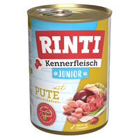 Produktbild von Rinti Kennerfleisch Junior Hundefutter Pute Stückchen in Sauce 12 x 400 g mit hohem Fleischanteil ohne Konservierungsstoffe und Zucker