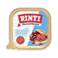 Produktbild von Rinti Kennerfleisch mit Geflügelherzen Hund Nassfutter Rind und Geflügel 18x300g