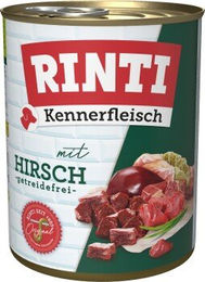 Produktbild von Rinti Kennerfleisch Nassfutter Hund Adult Hirsch Stückchen in Sauce ohne Farb- und Aromastoffe 36x800 g - 36 x 800 g
