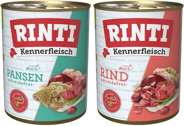 Produktbild von Rinti Kennerfleisch pur Hundefutter Mix Rind und Pansen ohne Farb- und Aromastoffe 24x800g