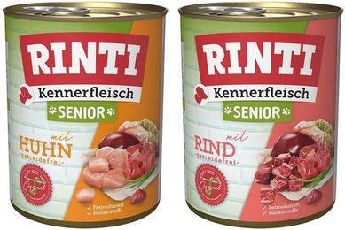 Produktbild von Rinti Kennerfleisch Senior Hundefutter Mixpaket mit Rind und Huhn in Sauce 24x800g