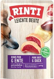 Produktbild von Rinti Leichte Beute Hund Nassfutter Adult Rind und Ente Stückchen in Sauce Getreidefrei 10x400 g