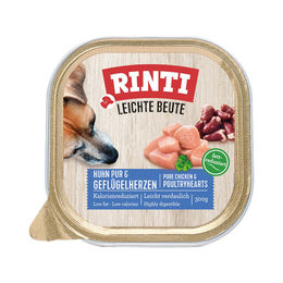 Produktbild von Rinti Leichte Beute Hundefutter Huhn pur und Geflügelherzen Monoprotein Stückchen in Sauce 18x300g